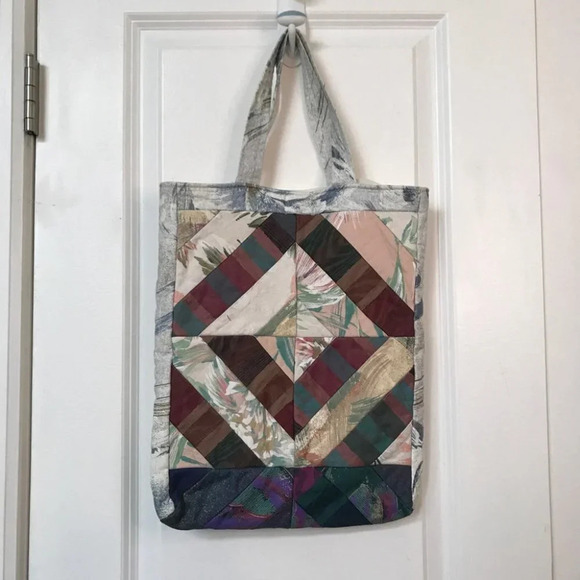 Vintage Handmade Quilted Floral Abstract Patchwork Shoulder Tote Bag - Picture 5 of 10